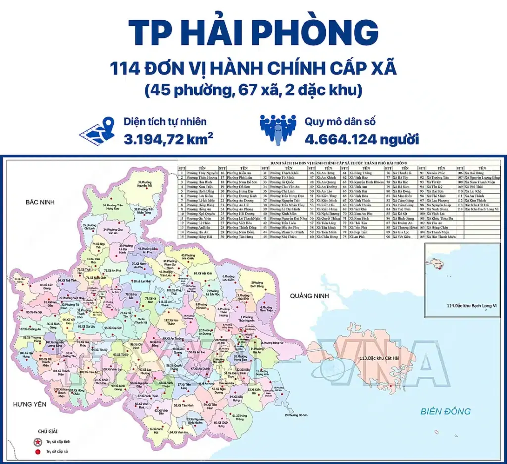 Bản đồ mới Hải Phòng sau khi sáp nhập